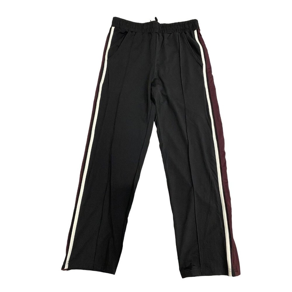 MONO B Women's Black Track Pants w/ Pockets Maroon White Stripe Ankle Zip Size M